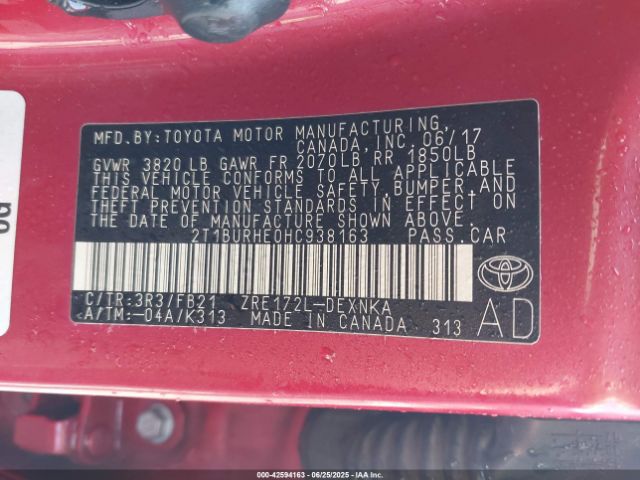 2T1BURHE0HC938163 Toyota 2zr-fe