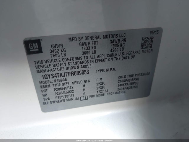 2015 CADILLAC ESCALADE ESV 1GYS4TKJ7FR689053 Photo 8