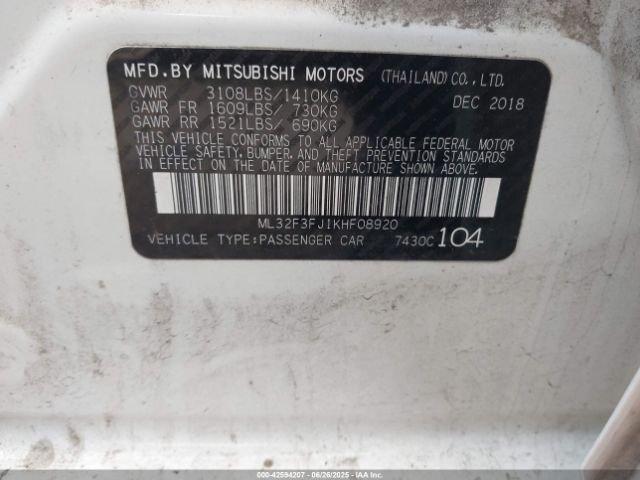 2019 MITSUBISHI MIRAGE G4 ML32F3FJ1KHF08920 Photo 8