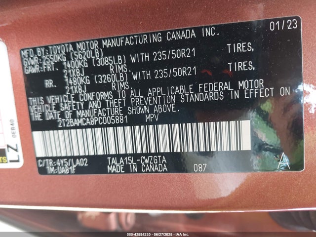 Lexus t24a-fts 2023 2T2BAMCA8PC005881 Image 9