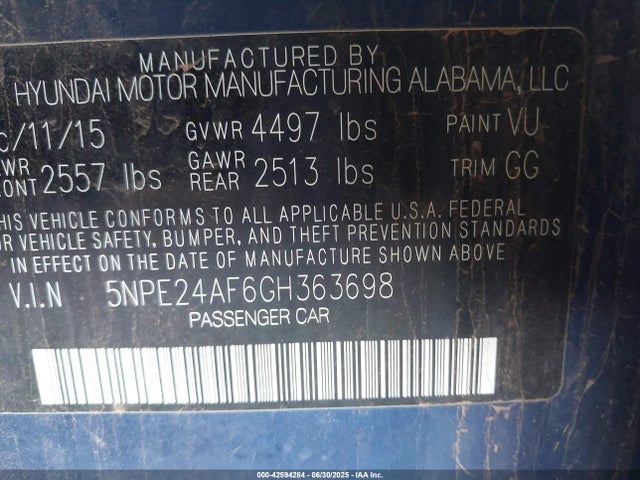 5NPE24AF6GH363698 Hyundai dohc gdi theta-ii