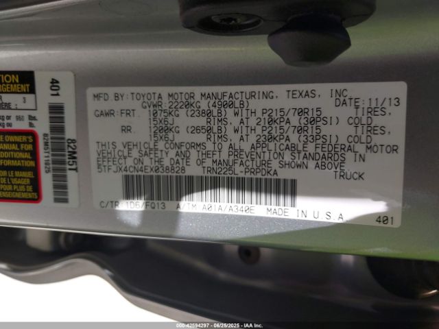 2014 TOYOTA TACOMA 5TFJX4CN4EX038828 Photo 8