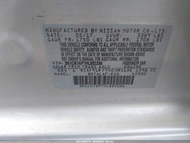 2017 NISSAN VERSA 3N1CN7AP7HL882286 Photo 8