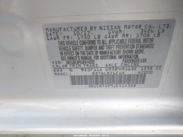 3N1CN7AP9JK414328 Nissan 2018