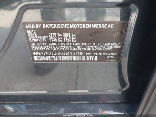 BMW 750i 2016 WBA7F2C56GG415192 Image 9