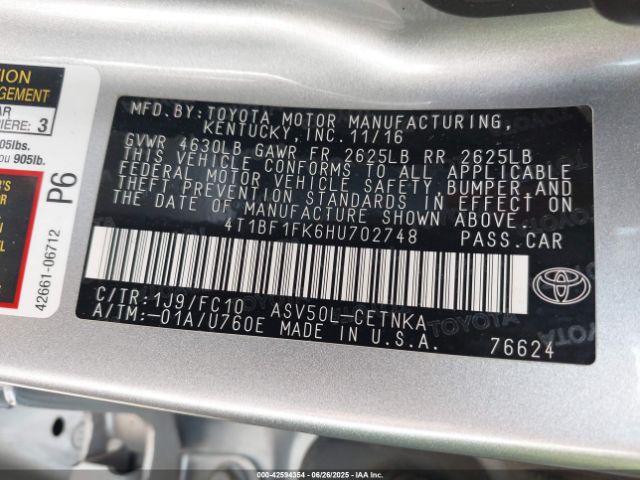 2017 TOYOTA CAMRY 4T1BF1FK6HU702748 Photo 8