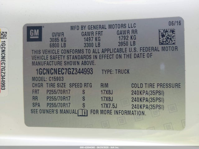 1GCNCNEC7GZ344993 Chevrolet l83 - sidi, vvt, afm, e85 max, aluminum