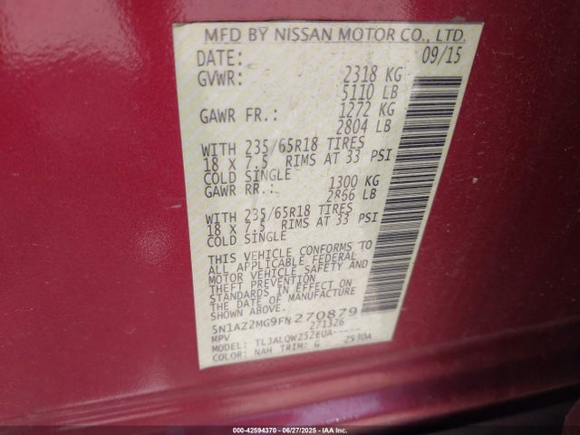 5N1AZ2MG9FN270879 Nissan 2015