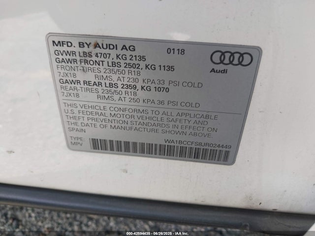 2018 AUDI Q3 WA1BCCFS8JR024449 Photo 8