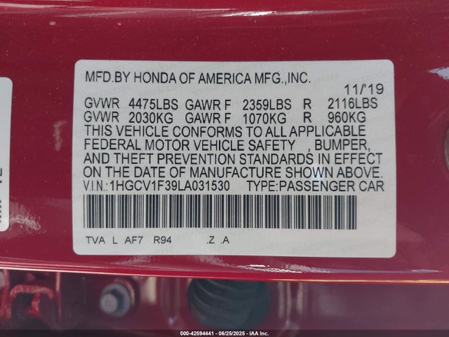 Honda l15be 2020 1HGCV1F39LA031530 Image 9