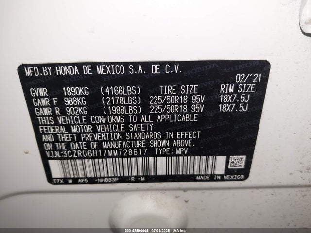 3CZRU6H17MM728617 Honda r18z9