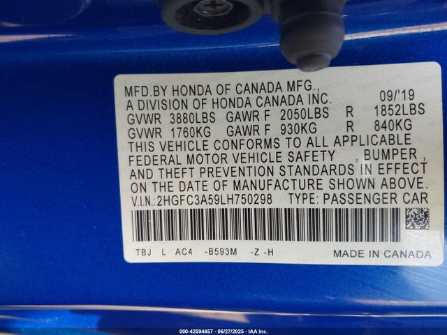2HGFC3A59LH750298 Honda l15b7