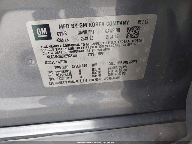 Buick luv: mfi, variable valve timing, alum, e85 max 2019 KL4CJASB6KB933109 Image 9
