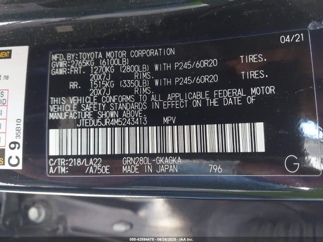 JTEDU5JR4M5243413 Toyota 1gr-fe