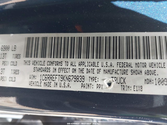 42594537 :رقم المزاد ، 1C6RREFT9KN679839 vin ، 2019 Ram 1500 مزاد بيع