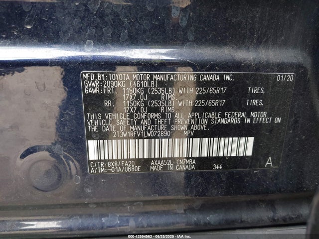 2T3W1RFV1LW072890 Toyota a25a-fks