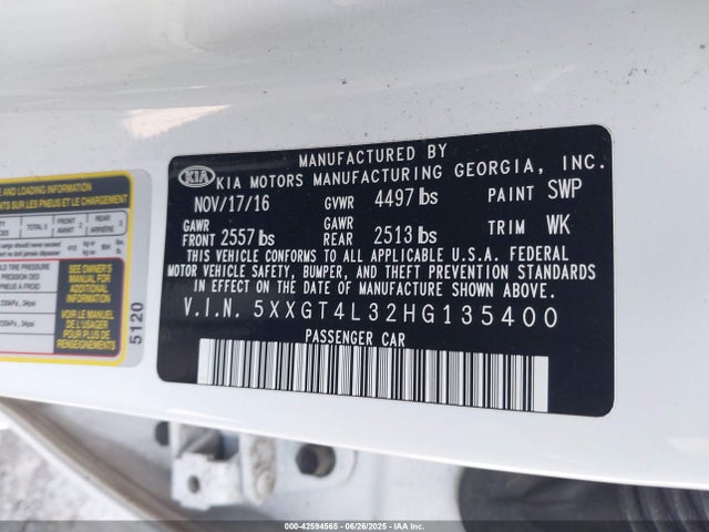 5XXGT4L32HG135400 KIA g 2.4 dohc gdi
