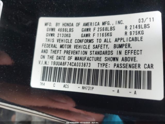 2012 ACURA TL 19UUA8F74CA003873 Photo 8