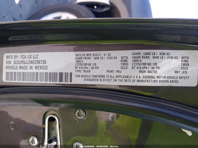 3C6UR5JL3NG296736 RAM 2022