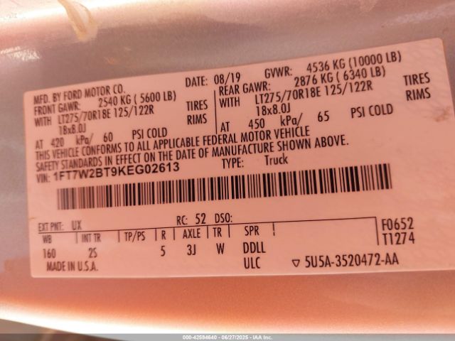 1FT7W2BT9KEG02613 Ford 2019