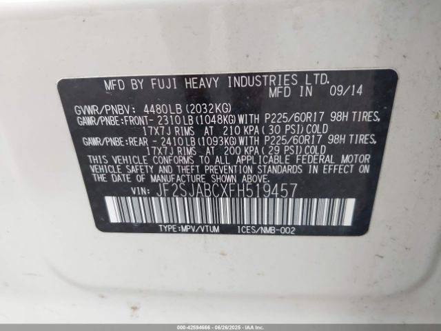 2015 SUBARU FORESTER JF2SJABCXFH519457 Photo 8