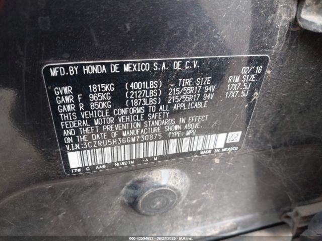 3CZRU5H36GM730875 Honda r18z9