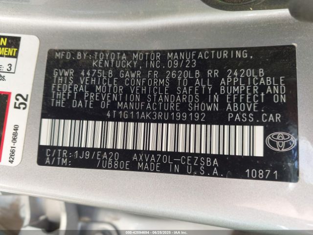 4T1G11AK3RU199192 Toyota a25a-fks