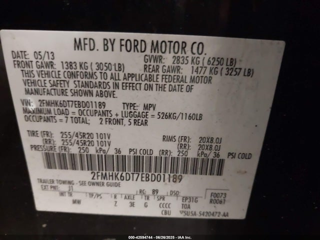 2FMHK6DT7EBD01189 Ford 2014