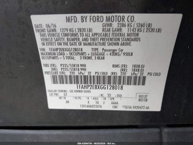 Ford 2016 2016 1FAHP2E8XGG128018 Image 9