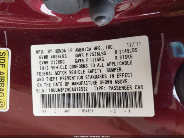 2012 ACURA TL 19UUA8F28CA019532 Photo 8