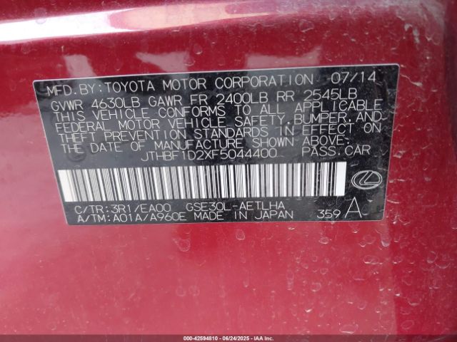 2015 LEXUS IS 250 JTHBF1D2XF5044400 Photo 8