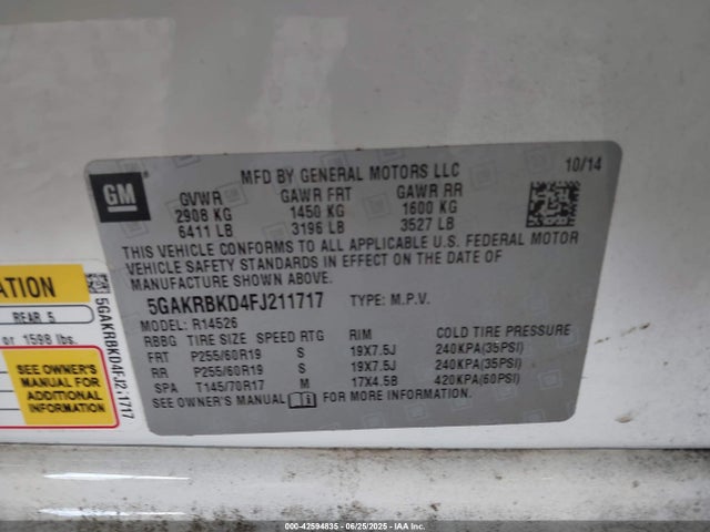 Buick llt 2015 5GAKRBKD4FJ211717 Image 9