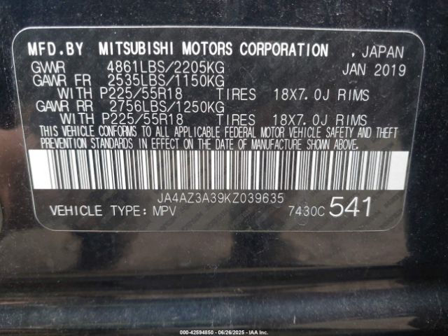 2019 MITSUBISHI OUTLANDER JA4AZ3A39KZ039635 Photo 8