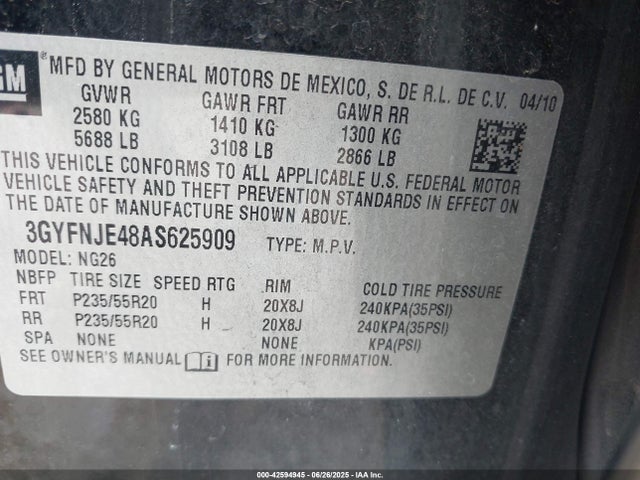 2010 CADILLAC SRX 3GYFNJE48AS625909 Photo 8