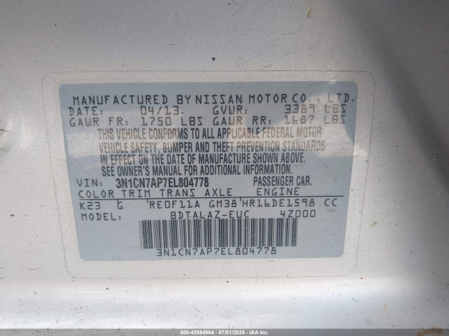 3N1CN7AP7EL804778 Nissan 2014