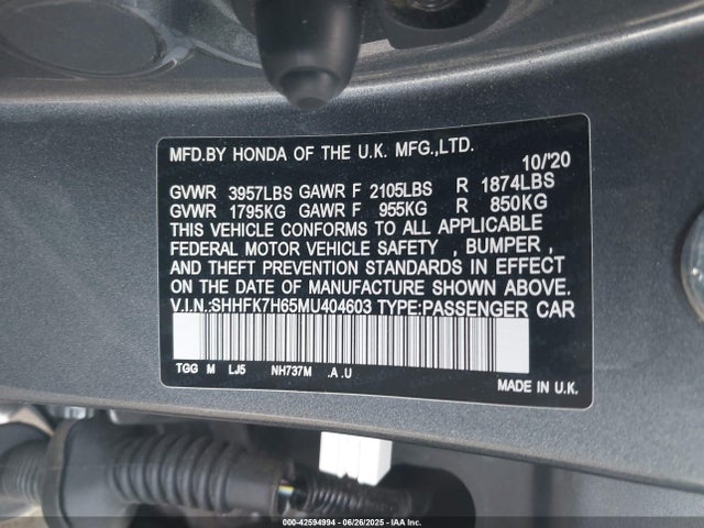 SHHFK7H65MU404603 Honda l15ba