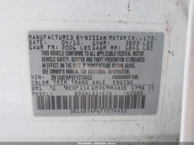 3N1AB7AP6FY274453 Nissan 2015