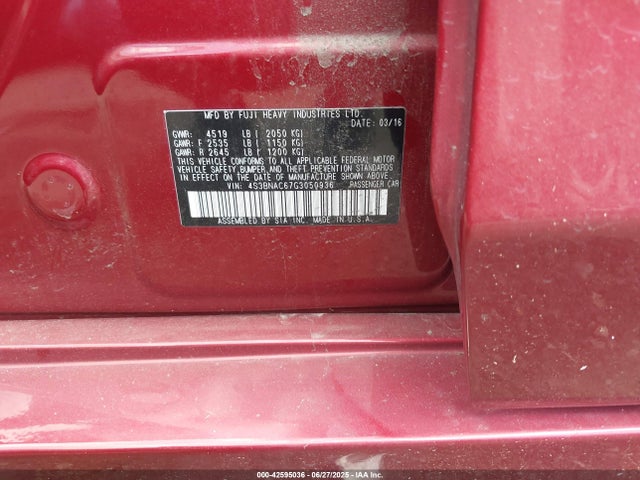 Subaru 2.5l u5 2016 4S3BNAC67G3050936 Image 9