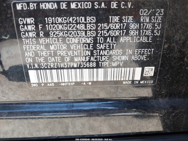 3CZRZ1H37PM735688 Honda k20z5