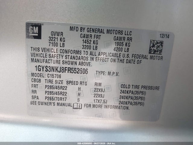 2015 CADILLAC ESCALADE 1GYS3NKJ8FR552606 Photo 8