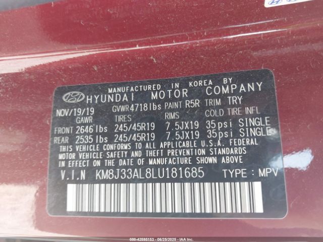 2020 HYUNDAI TUCSON KM8J33AL8LU181685 Photo 8
