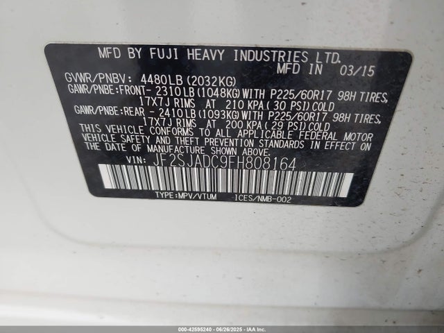 Subaru 2.5na u5 2015 JF2SJADC9FH808164 Image 9