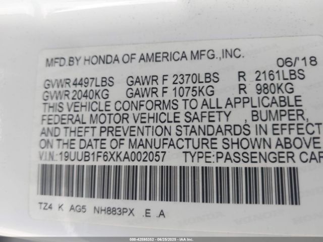 2019 ACURA TLX 19UUB1F6XKA002057 Photo 8