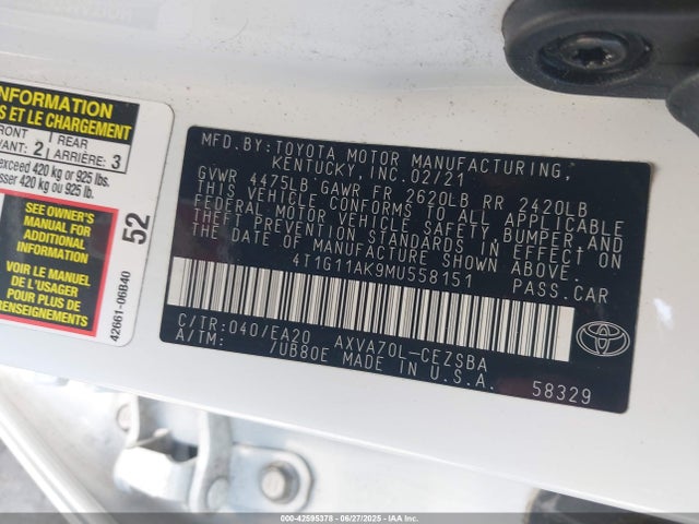 4T1G11AK9MU558151 Toyota a25a-fks