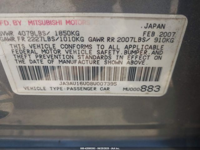 2008 MITSUBISHI LANCER JA3AU16U08U007395 Photo 8