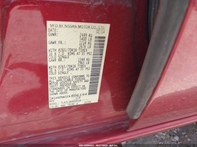 5N1AN0NW1EN806194 Nissan 2014