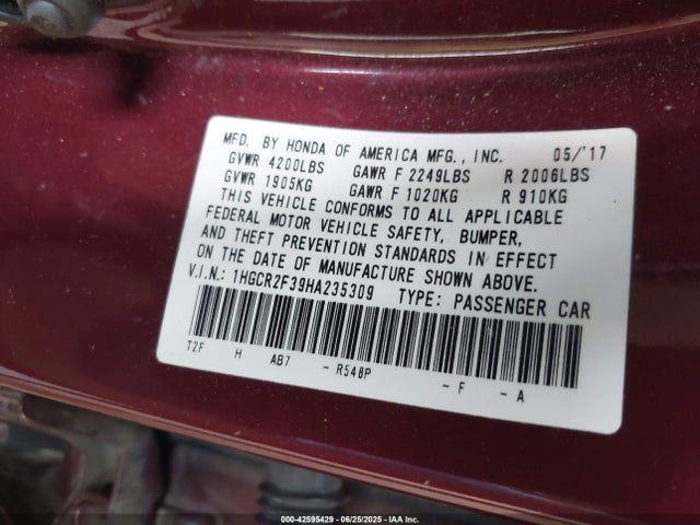 1HGCR2F39HA235309 Honda k24w1
