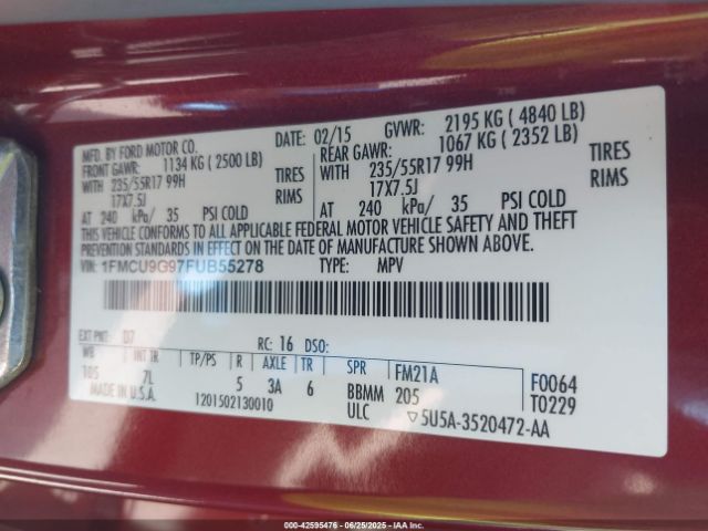 2015 FORD ESCAPE 1FMCU9G97FUB55278 Photo 8