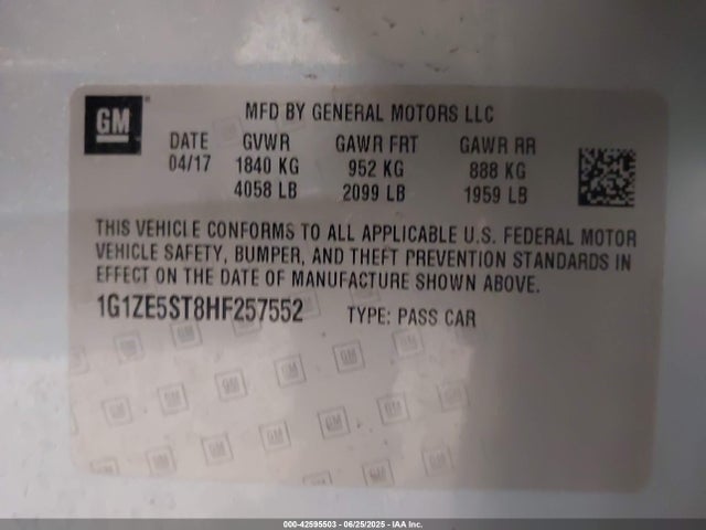 Chevrolet lfv - di: direct injection, vvt: variable valve timing, gen 1 2017 1G1ZE5ST8HF257552 Image 9
