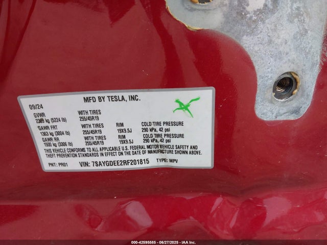 7SAYGDEE2RF201815 Tesla Model Y